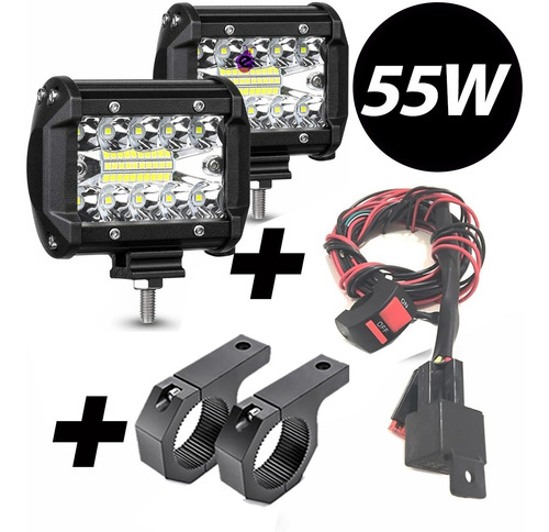 Faro Auxiliar 55w Para Moto X 2 + Kit Instalación + Soporte