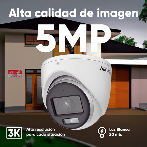 Hikvision Kit De 4 Cámaras De Seguridad Metálicas Con Micrófono Integrado Turret 3k 5mp Imagen A Color 24/7 Exterior Ip67 + Dvr 8mp 4 Canales Turbohd + 4 Canales Ip + 1tb Hdd Ids2ce70kf0t-plus-sc+1tb