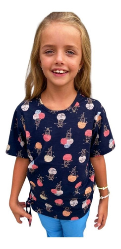 Blusa Infantil Menina Camiseta Manga Detalhe Nó Estampada 