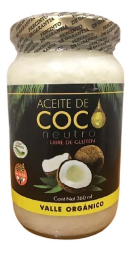 Aceite De Coco Neutro Valle Organico X660 Ml Libre De Gluten