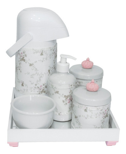 Kit de cuidado para bebês Potinho de Mel Magic Pump Kit Higiene Espelho Potes, Garrafa, Molhadeira e Porta Álcool-Gel Com Capa Coroa Rosa coroa - x 6