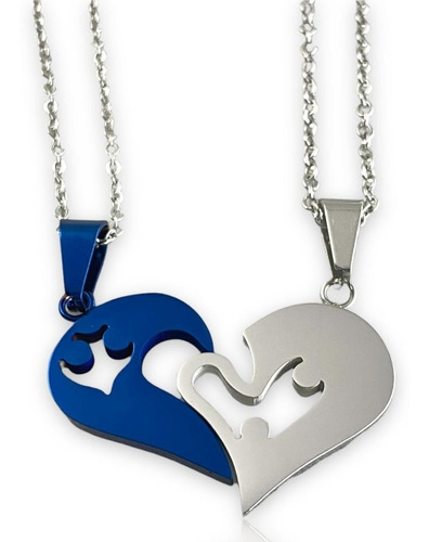 Collar Pareja Corazón Amor Acero Inoxidable + Bolsita Regalo