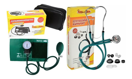 Kit De Enfermagem Verde P.a Med Com Esteto Esfigmo E Relógio
