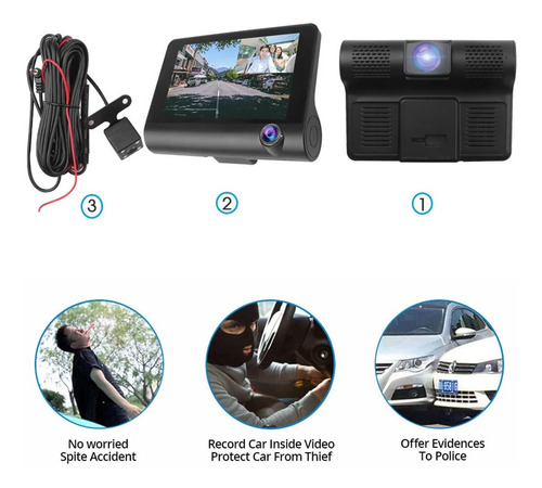 Espejo Retrovisor 4.0 Pulgadas Hd 3 Lente Cámara Frontal Rev