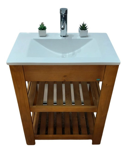 Imagen 3 de 10 de Vanitory Madera Maciza Tipo Campo Con Bacha 60cm