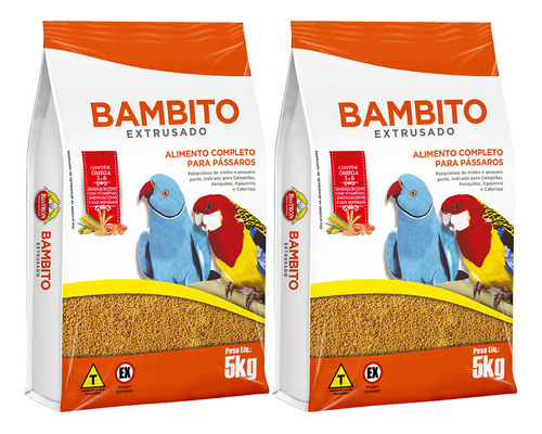 Kit 2 Ração Bambito Extrusada Calopsita Ringneck 5kg Biotron