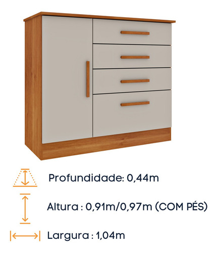 Cômoda 1 Porta 4 Gavetas Chicago Wt
