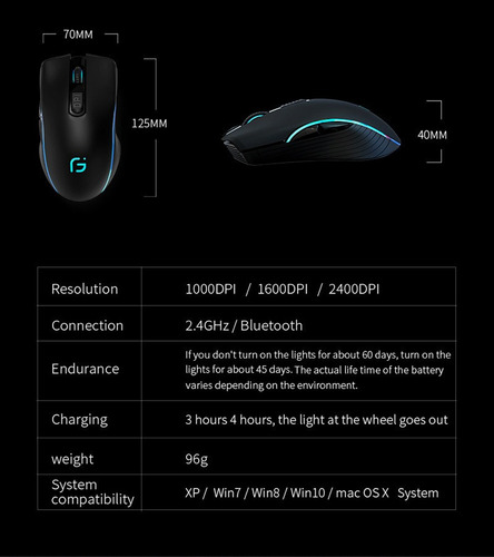 . Ratón Inalámbrico Recargable Mute Bluetooth For