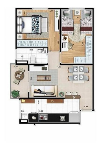 Apartamento Em Vila Baeta Neves, São Bernardo Do Campo/sp De 55m² 2 Quartos À Venda Por R$ 304.856,37 - Ap892275
