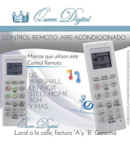 Control Remoto Aire Acond Para Lg Akb73315601 Split Marshall