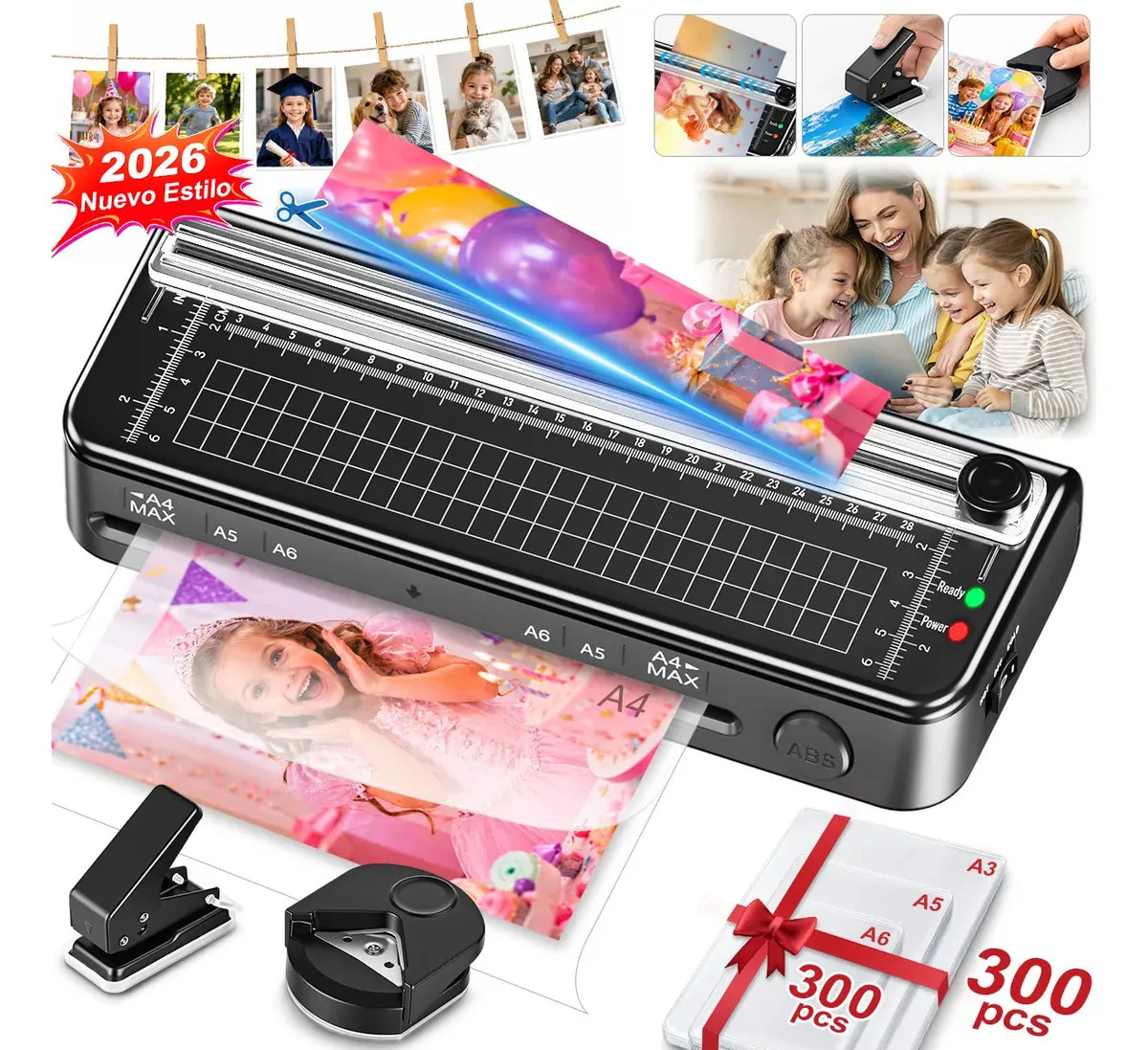 A4 Laminadora Enmicadora Térmica/frio 14'' Con Cortador+Fileteador+Perforador, 300 Micas, ZUSZOX, 320 mm/min, A4/A5/A6/A7/3R/2R, Calentamiento en 60S, Para Casa U Oficina