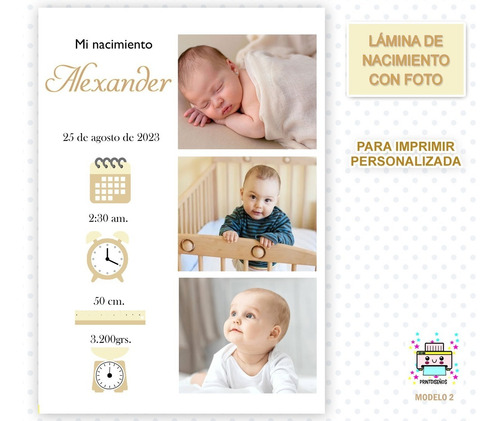 Lámina Imprimible Nacimiento Cuadro  Bebé Con Foto Bebé M2