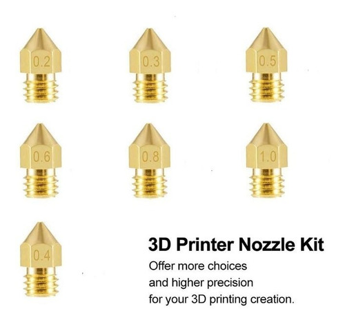 Set 7 Boquillas Nozzle Hotend Mk8 3d 0.2 - 1.0 Mm Cmprodemaq