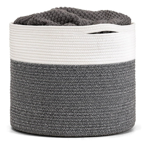 Canasta Tejida Grande De Cuerda De Algodón Gris