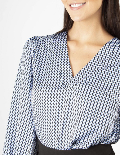 Imagen 5 de 7 de Blusa Cuello V Manga Bomba Retro Setentas Amad Mujer