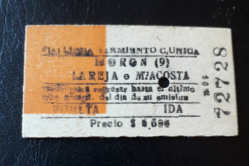 Boleto De Tren De Estación Moreno A Mariano Acosta Año 1982