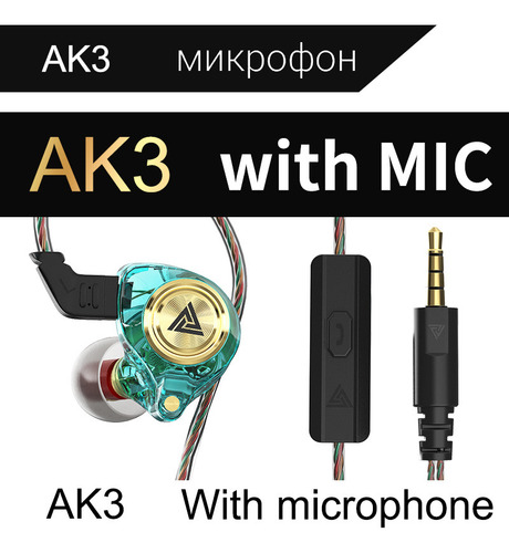 Fones De Ouvido Com Fio Qkz Ak3 File Estéreo Intra-auricular Cor Verde