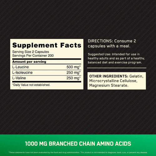 Aminoácido Optimum Nutrition Bcaa 1000 400 Cápsulas
