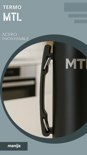 Termo Mtl 1 Litro Acero Inoxidable Pico Cebador Mate System Color Negro Tapa Vaso Térmico Doble Pared Reforzado Alta Resistencia Líquidos Calientes Fríos