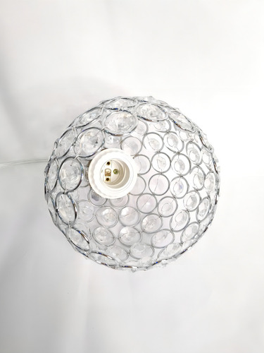Luminária Pendente Bola Esfera Cristal E27 Altura Regulável Estrutura Prata