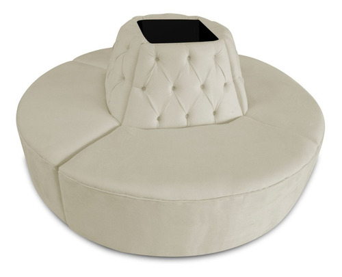 Recamier Sofá Puff Puf Redondo Decorativo Ilha Khloe 8 Lugares Capitonê Corano Bege Para Sala De Estar Recepção Quarto