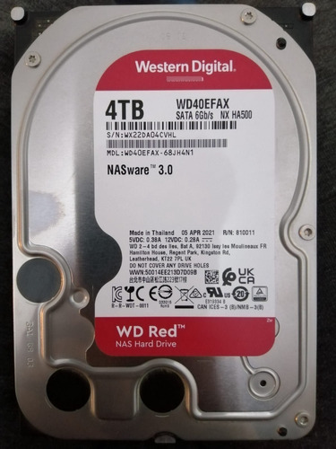 Disco Duro Interno Western Digital Wd Red Wd40efax 4tb Rojo