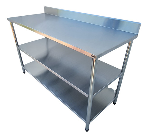 Mesa Bancada 130x40 Aço Inox 2 Prateleiras Com Espelho