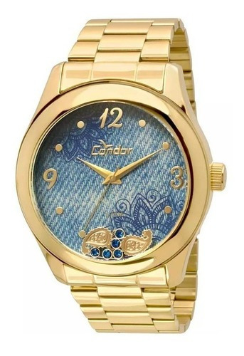 Relógio Condor Feminino Dourado Jeans Co2039ad/4a