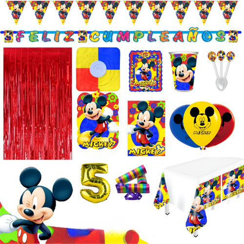 Kit Infantil Decoración Fiesta - Mickey Mouse X36 Invitados