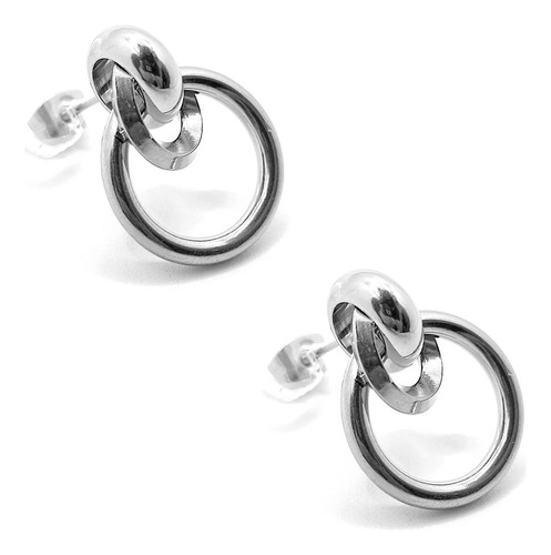 Aretes De Mujer Acero Inoxidable Plata Argollas Circulo