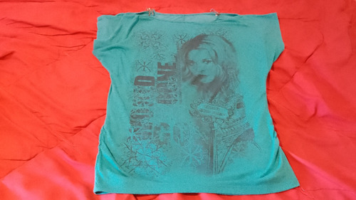 Remera Verde Manga Corta Dama Estampada C/cara Mujertalle L