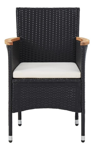 Sillas De Comedor De Jardín 2 Piezas Rattan Madera Negro