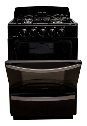 Imagen 4 de 4 de Cocina Aurora Argenta N4 gas natural 4 hornallas negra puerta con visor 68L
