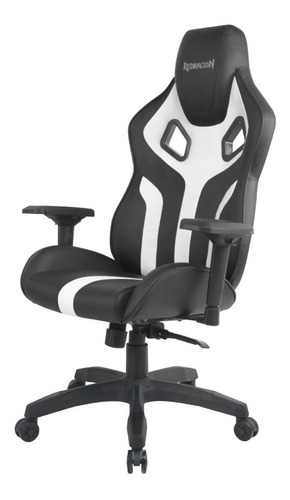 Silla de escritorio Redragon C502 Capricornus gamer ergonómica  negra y blanca con tapizado de cuero sintético