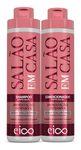  Eico Salão Em Casa Hidratação Intensiva Tratamento Shampoo Sem Sal + Condicionador Leave-in 800ml Antifrizz Ácido Hialurônico Creme Capilar Vegano Aloe Vera Biotina Vitamina E