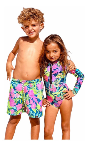 Malla Entera Niña Surf Uv Upf50+ Mangas Largas Tropical