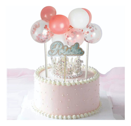 Imagen 2 de 5 de Mini Globos + Nombre P/decorar Pastel Cake Bouquet Fiesta