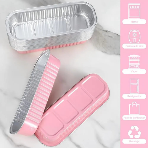 Banna 50 Molde Aluminio Desechable 200ml Con Tapa, 6.8 Oz/200ml Moldes Para Tartas, Molde Rectangular De Papel De Aluminio Para Tartas, Para Picnics, Barbacoas, Camping, Bodas, Fiestas , Rosa