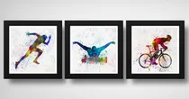 Comprar Set 3 Cuadros Carrera Natacion Ciclismo Pop Art Deportes