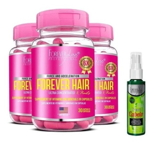 Kit Forever Hair 3 Meses Tratamento + Tônico Cresce Cabelo