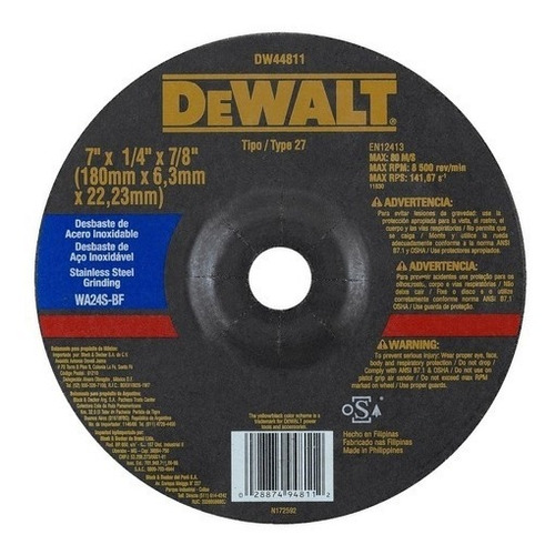 Disco De Desbaste Para Inox Dewalt Dw44811 - 7' 180mm