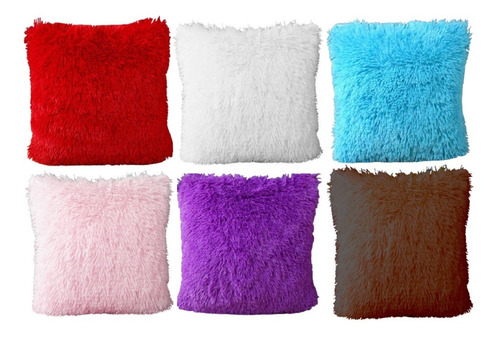 Set De 6 Cojines De Peluche Largo Extrasuave Colores Varios