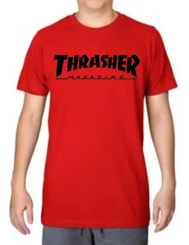 Remera Unisex Moda Thrasher Rojo Logo Negro Mrr07