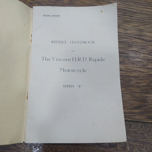 Antiguo Manual Vincent Hrd Rapide Motorcycle Londres Años 50 (Usado)