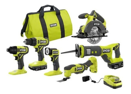 Combo Ryobi 6 Herramientas 2 Pilas 1 Cargador Y Bolsa 18v