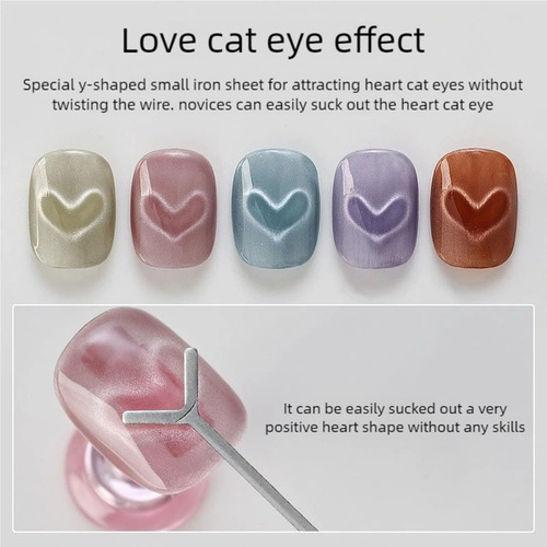 H 5pc Imán Corazón Ojos De Gato Para Uñas Con Guía Forma De