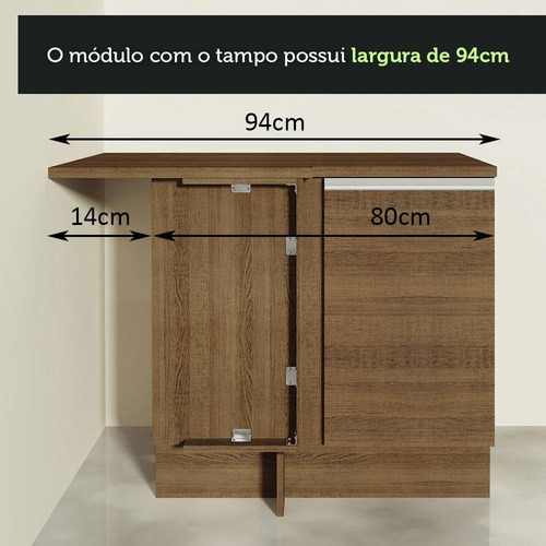 Armário De Cozinha Completa De Canto 349cm Glamy Madesa 06 R Cor Rustic