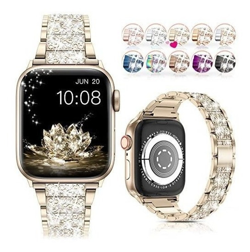 Malla Para Apple Watch Series1-7 Brillos Oro Vint 42/44/45mm