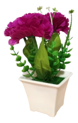 Flor Artificial Clavel Planta Con Maceta En Purpura