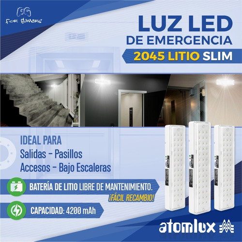 Imagen 5 de 8 de Luz de emergencia Atomlux 2045LITIO-LED con batería recargable 220V blanca